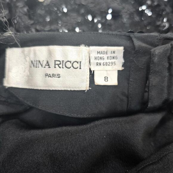 Nina Ricci Paris Sequin Blouse Black 100% Silk Vintage Top Women's Sz 8 - Picture 10 of 11